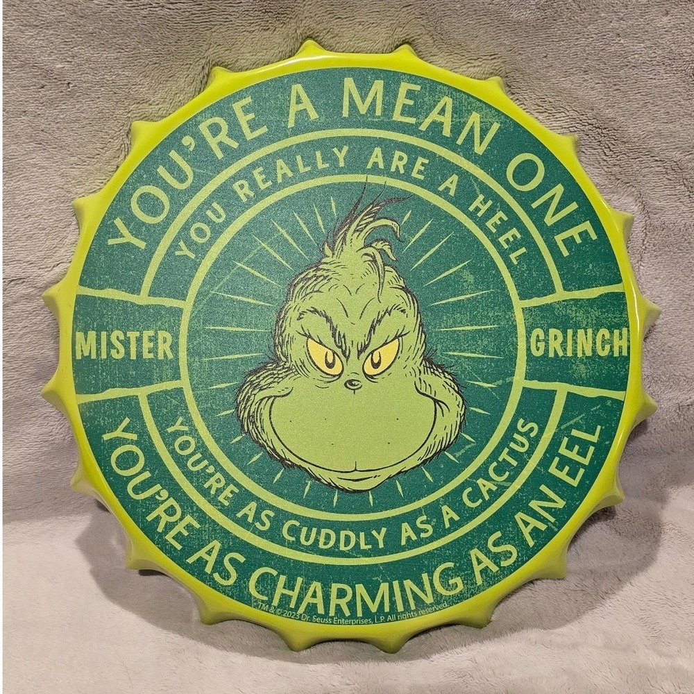 You Are A Mean One Mister Grinch Metal Bottle Cap Wall Art Sign‎